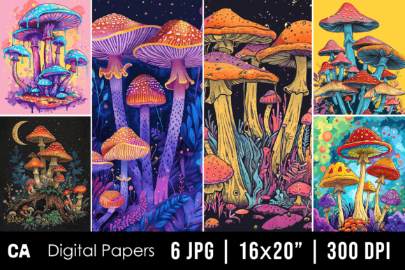 Abstract Colorful Mushroom Backgrounds for Creative Projects