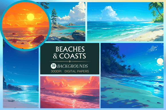 Beaches & Coasts - Backgrounds: A Designer's Seaside Toolkit