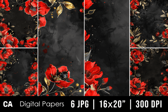 Elevate Your Projects with Watercolor Black Red Floral Backgrounds