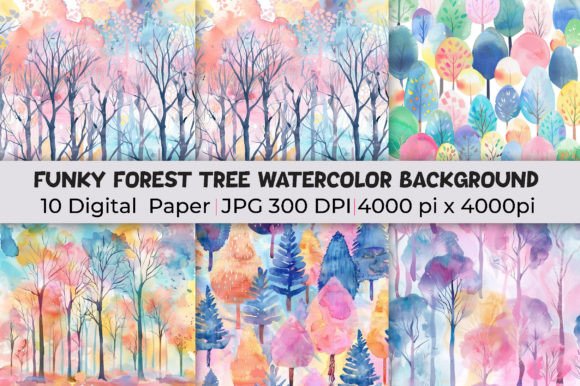 Enchanting Funky Forest Tree Watercolor Backgrounds for Designers