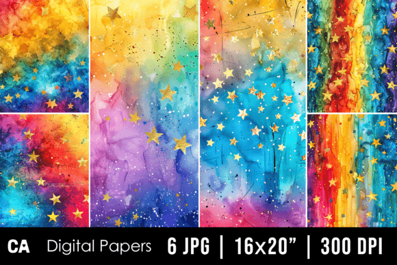 Enchanting Watercolor Rainbow Stars Backgrounds for Creative Projects