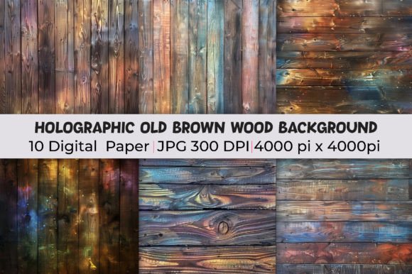 Transform Your Designs with Holographic Old Brown Wood Backgrounds