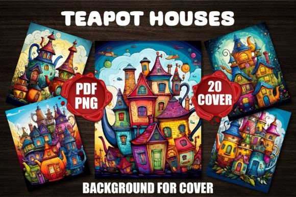 Whimsical Charm: Teapot Houses Backgrounds for Covers